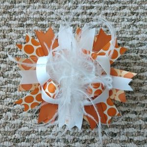 Girl's Burnt Orange and White Hair Bow